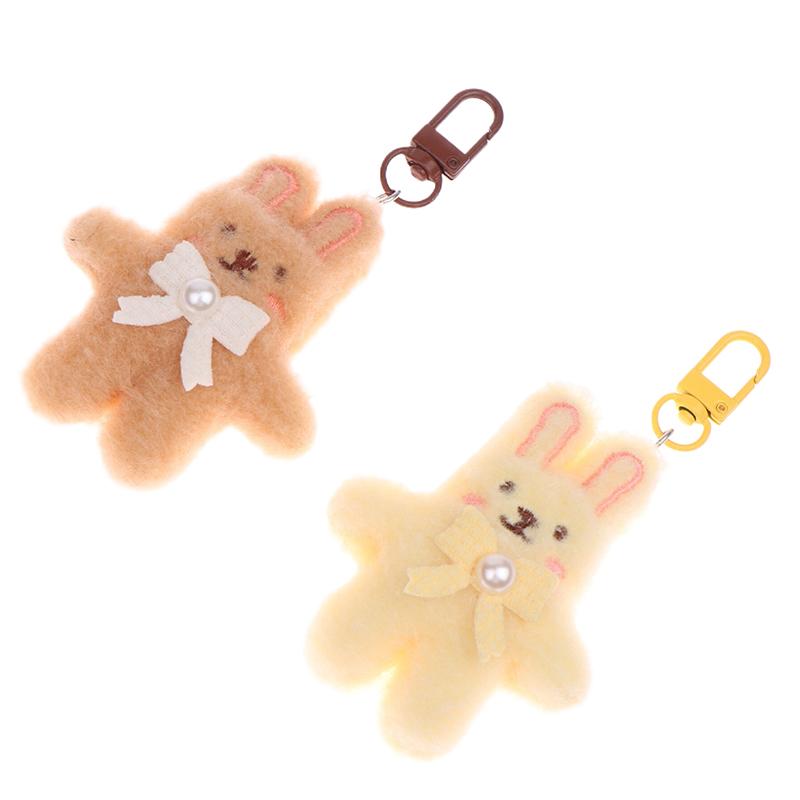 Bowknot Rabbit Plush Pendant Cartoon Bunny Keychain Soft Stuffed Doll Car Key Ring Backpack Bag Decor