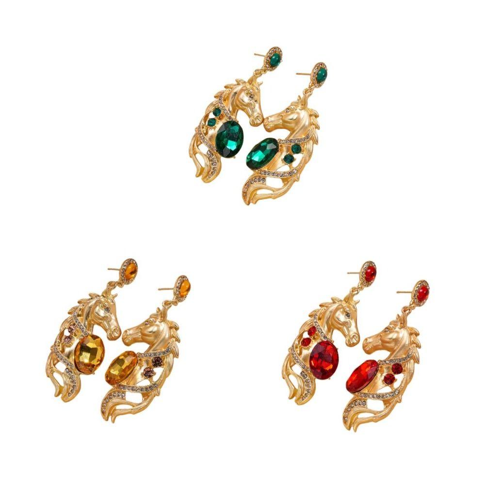 Rhinestone Crystal New Year Horse Earrings Cartoon Horse Mascot Drop Earrings  Party
