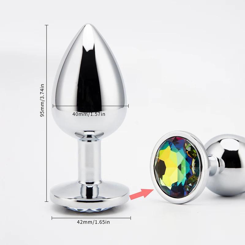 3 Sizes Metal Anal Plug Smaller Smooth Stainless Steel Butt Plug Colorful Crystal Round Anus Plug Adults Anal Sex Toys For Women