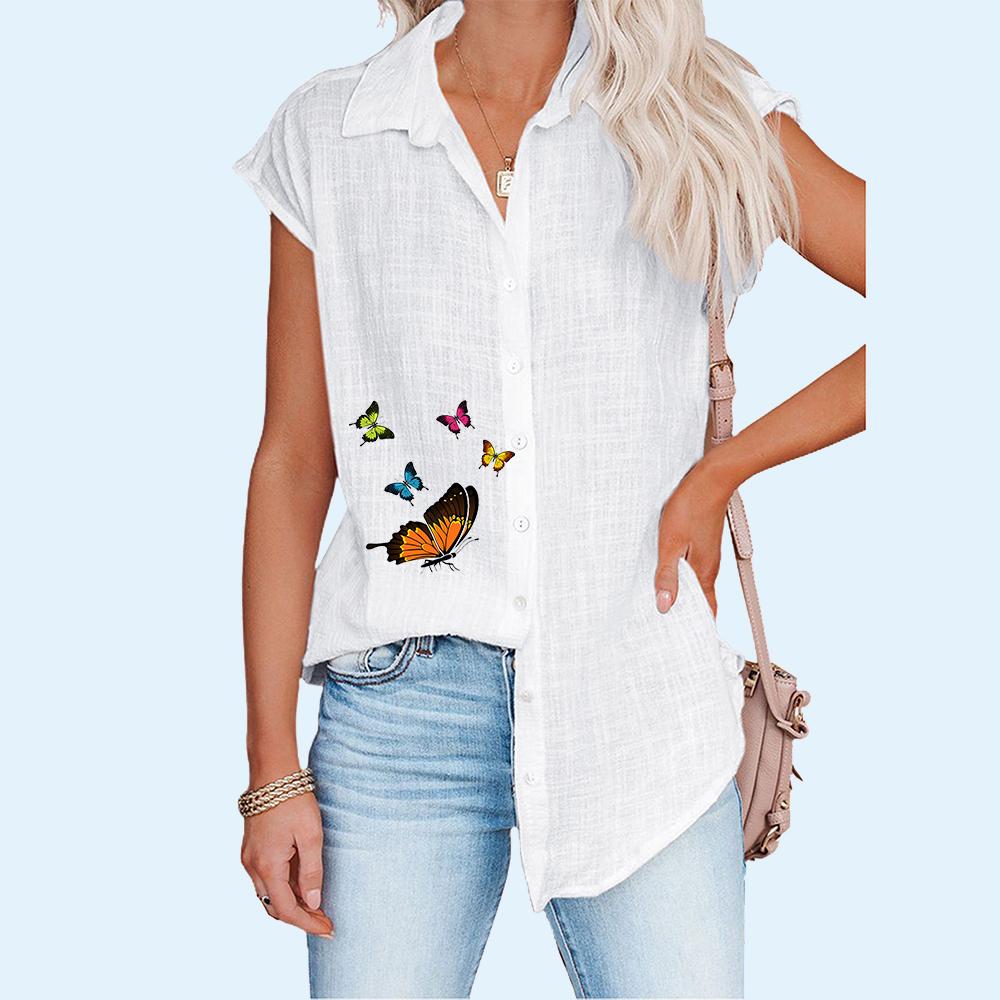 

Женская модная футболка с принтом, летняя повседневная тонкая блузка с коротким рукавом, кардиган большого размера, футболка S белый