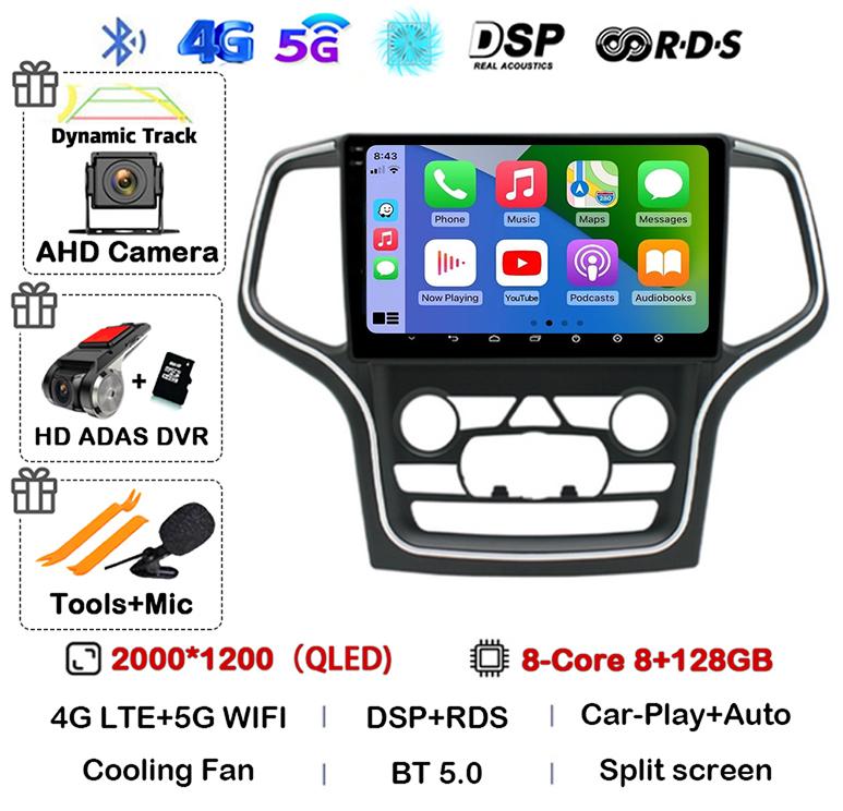 Android 14 Wireless Carplay Auto 4G+WIFI For Jeep Grand Cherokee WK2 2014-2017 Navigation GPS Car Radio Multimedia Video Player