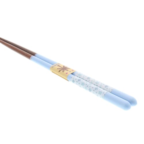 Dishwasher-safe chopsticks with a pastel flower (floral) design, made of natural wood and acrylic, blue, 18cm
