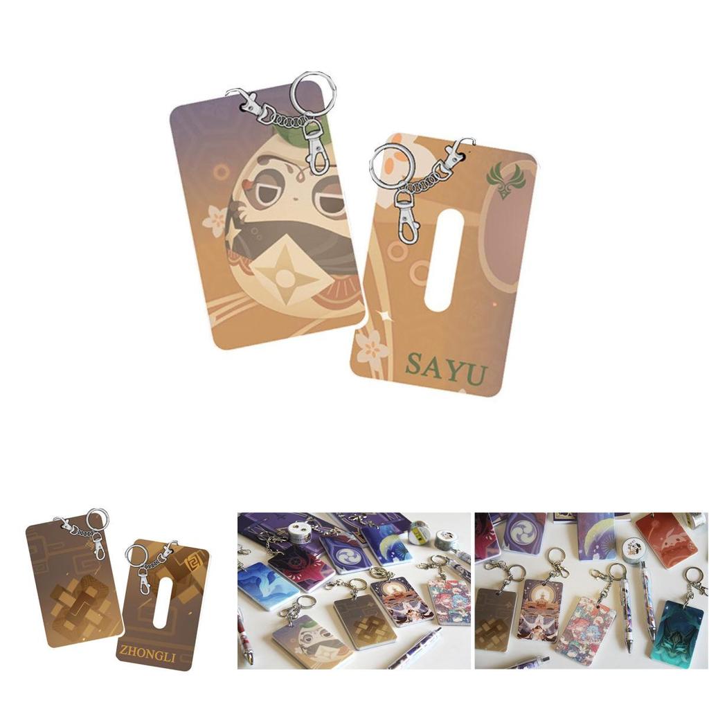 Elegant Clear Abs Plastic Genshin Impact Card Holder Keychain Pendant Highlighting Klee Mona Hutao Xiao Ganyu Sayu Ning