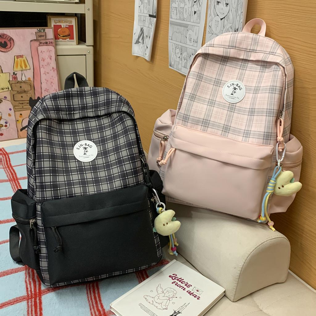 Schoolbag Korean Style Instagram Schoolbag for High School Girls, Large Capacity Fresh Plaid Backpack, Backpack for Junior High School, High School