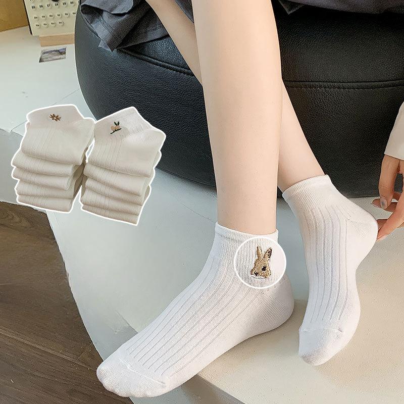Women's Summer Thin Cartoon Embroidered Bear Low Top Shallow Mouth Non Slip Short Tube Boat Socks