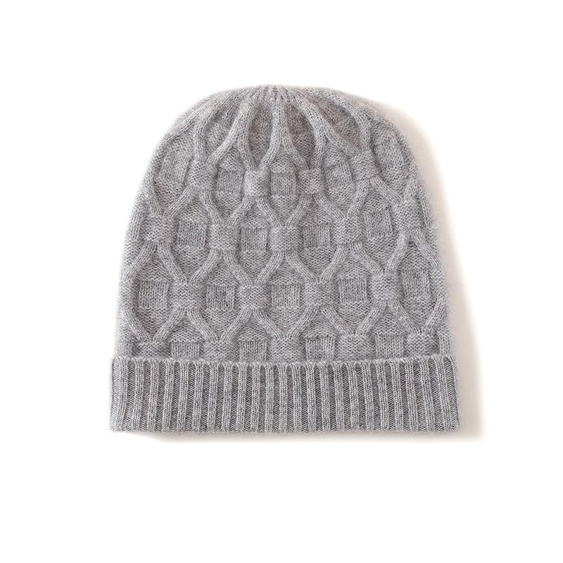 Cashmere Autumn and Winter New Women's High End Solid Color Cable Warm and Fashionable Ear Protection Knitted Casual Cuff Hat