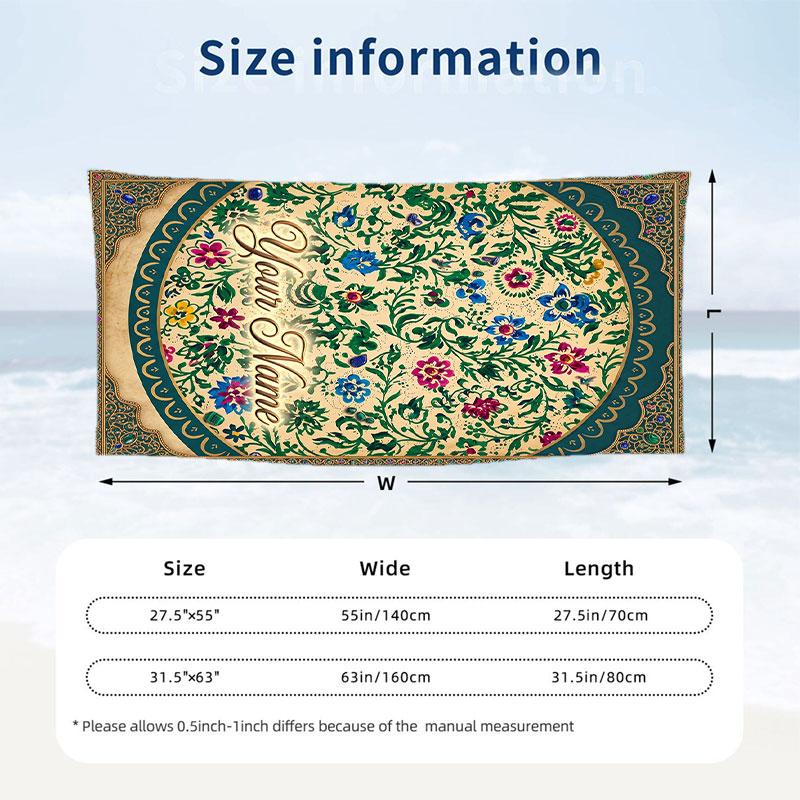 Floral Artwork 12 Theme Quick Dry Beach Towel Custom Name Text Print Large Sand Resistant Towel Beach Vacation