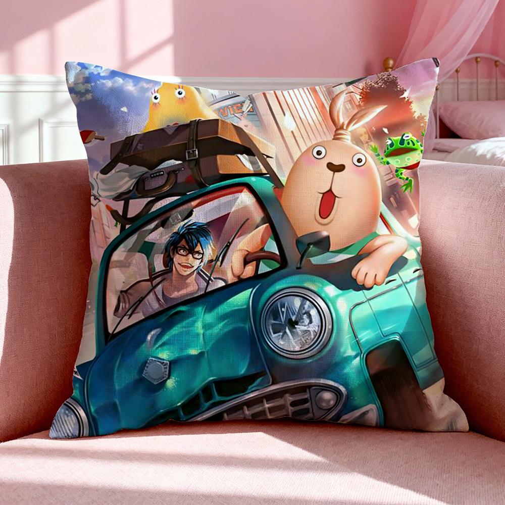 Cartoon U-Usavich Cushion Cover Breathable Linen Pillowcase Summer Odorless Eco-Friendly Invisible Zipper Washable