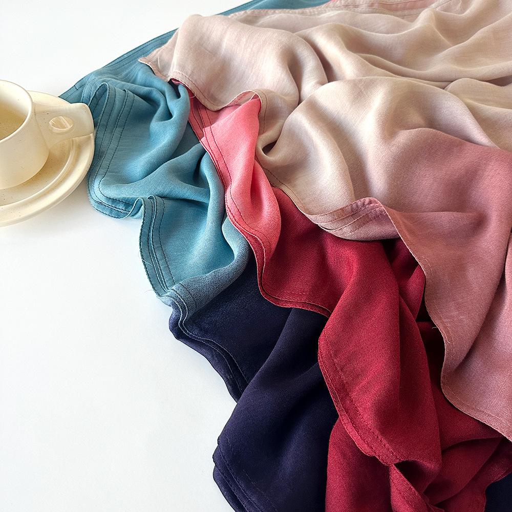 New Retro Cotton and Linen Scarf Rainbow Color Gradual Change Scarf Solid Color Silk Scarf Shawl Women's Versatile Pleated Silk Scarf