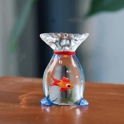 Creative Mini Glass Fish Tank Handmade Cute Mini Pocket Fish Statue Vibrant Colors Blown Glass Aquarium Decoration