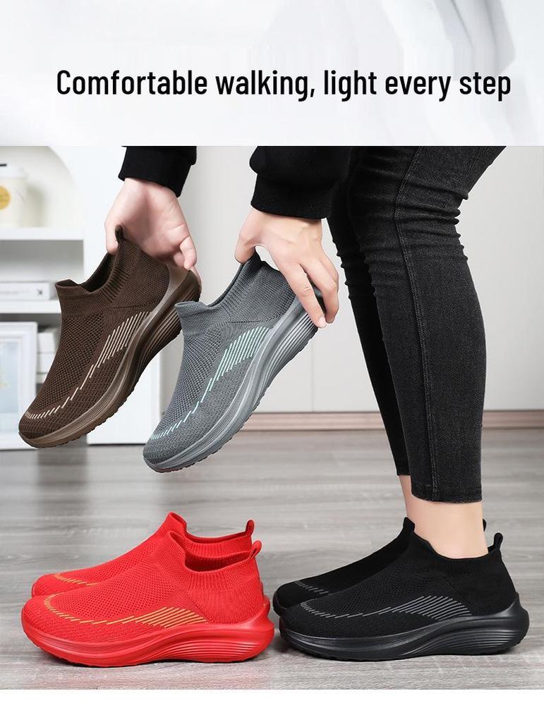 Women's Flyknit Lightweight Slip-on Sneakers: Breathable, Soft Sole Running Shoes for Spring and Summer