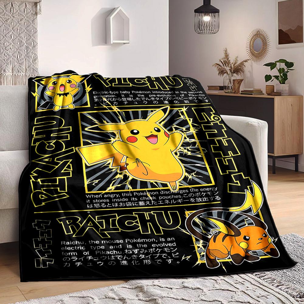 

1PC Pikachu, Pokémon Blanket Soft Warm All Season Throw for Sofa, Bed, Car, Office Vibrant Colorful Design, Durable & Cozy Gift 80cm×120cm