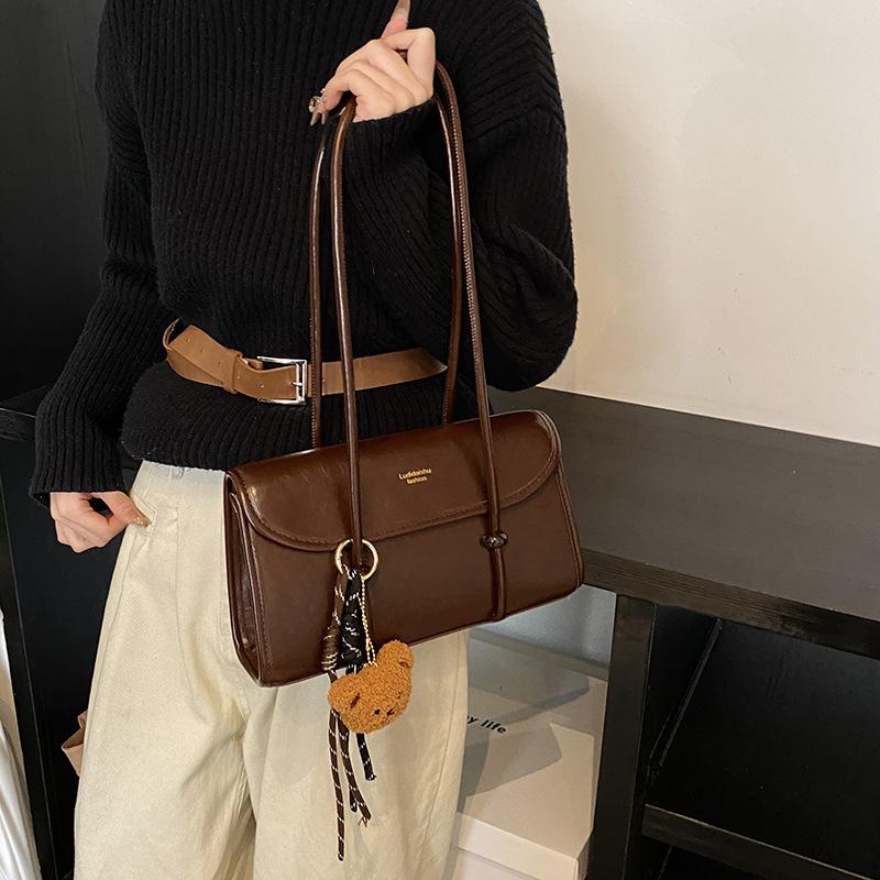 

Премиальная кожа с масляной восковой пропиткой, ретро-сумка, женская, всесезонная, универсальная, на плечо, подмышку, маленькая сумка для выхода no pendant темно-коричневого