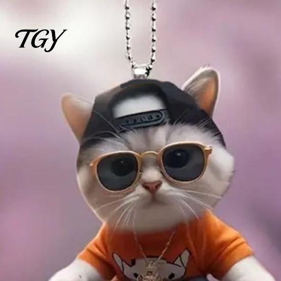 Street Fashion Car Pendant Skateboard Cat Hanging Ornament, 2D Flat Acrylic Rearview Office Workstation Ornament Mirror Decor, Trendy Skate