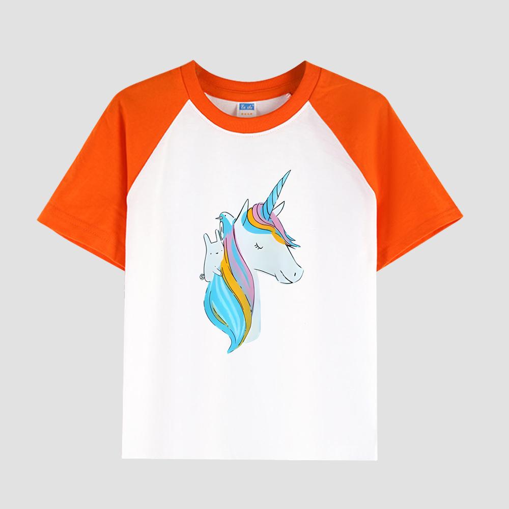 Barn T-shirt med tryckta blommor, kort ärm, rund hals, bomullstyg, flickors avslappnade stilfulla topp för sommaren