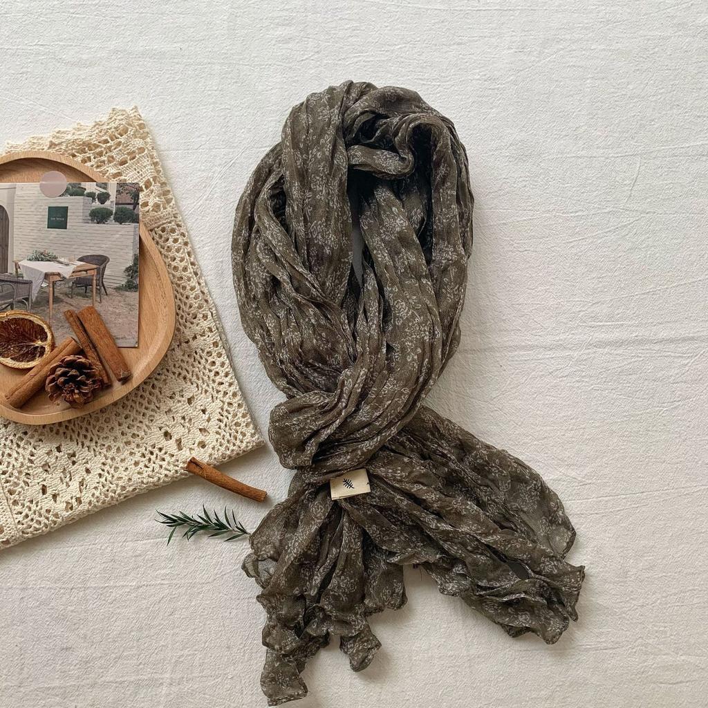Vreovor Antique Scarf New Autumn And Winter Live Broadcast  Literary Cotton And Linen Retro Flower Crumpled Men Women