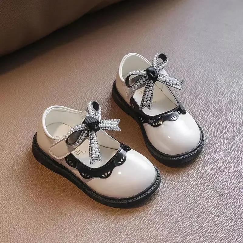Spring Summer Girl's Shoes Beading Bow-tie Baby Girl Shoes Crystal Princess Dress Shoes Bordered Children Footwear F02262