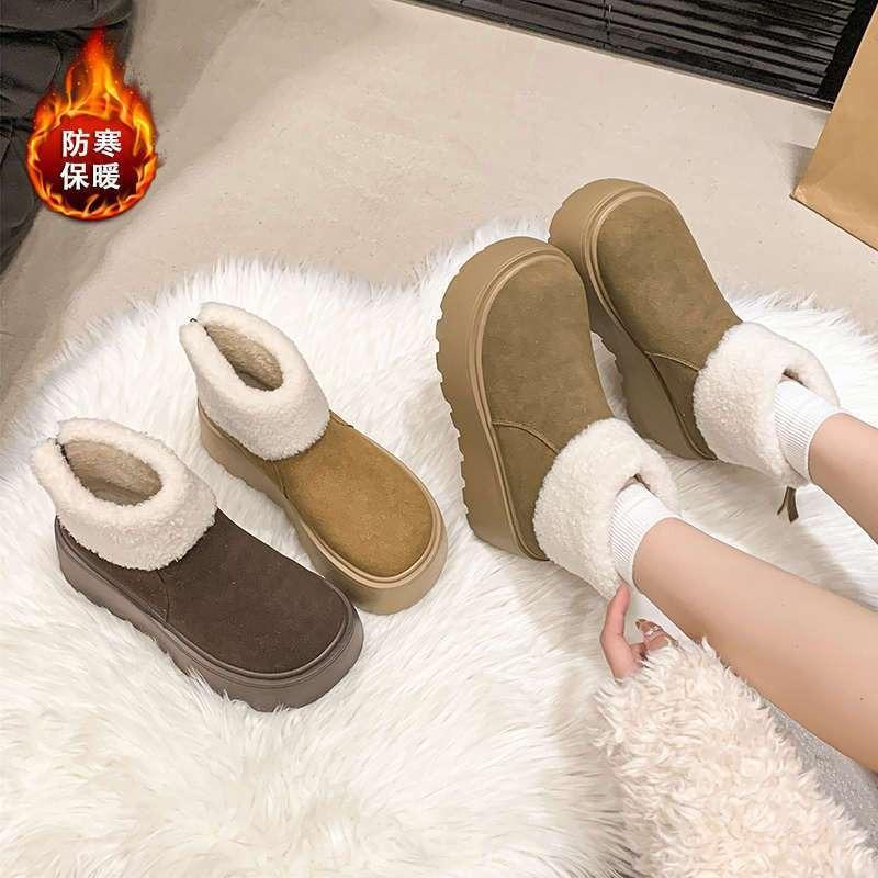 Fashion thick-soled snow boots women's winter new one-pedal piled thickened thermal cotton shoes