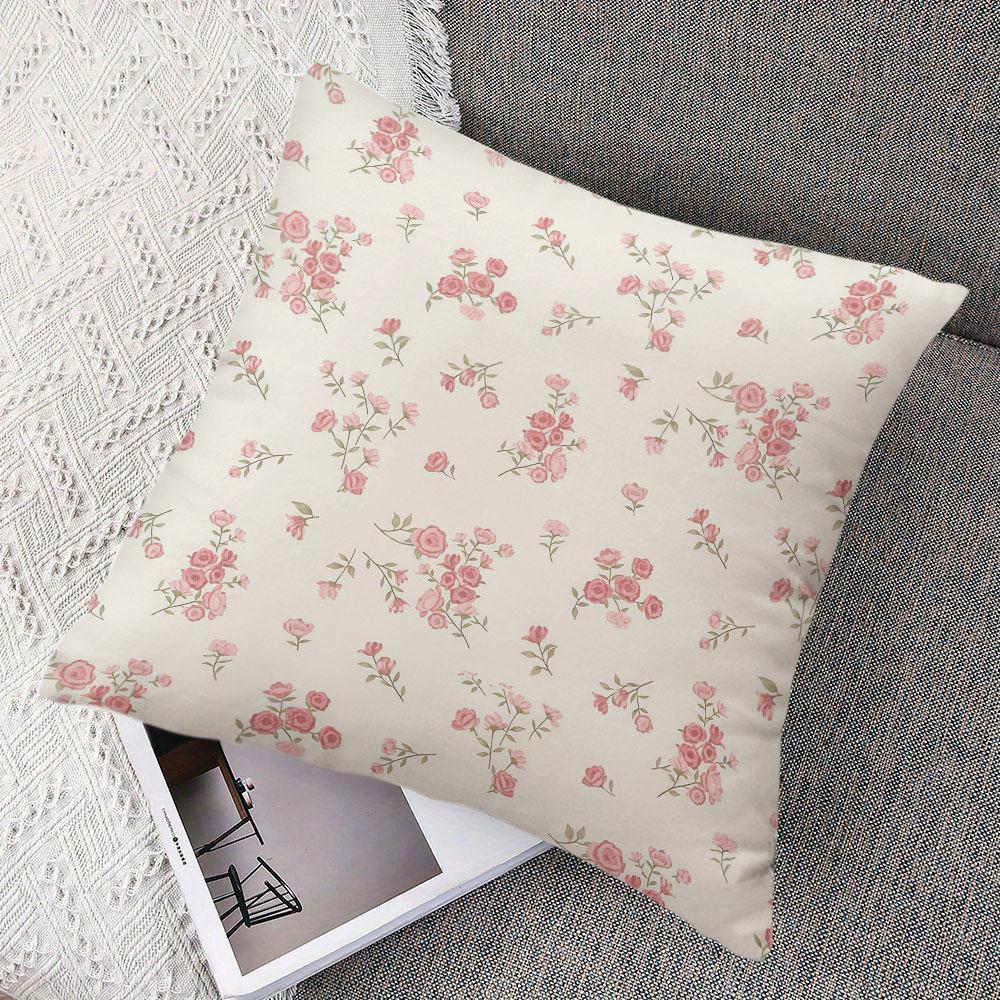 Cream Pink Flowers Square Jacquard Pillow Cover for Sofa Office Waist Cushion Cover Home Decorative Pillowcase