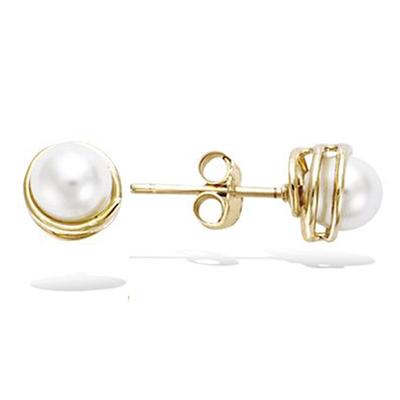 [R4238] - 'Perla' Gold Plated Earrings In White Gold - 7 Mm