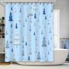 Modern Christmas Tree Shower Curtain Blue White Festive Decor for Bathroom