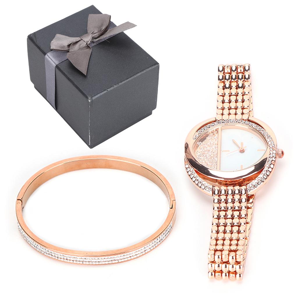 Women Jewelry Set Quartz Movement Watch Titanium Steel Bracelet Jewelry Set Anniversary GiftRose Gold