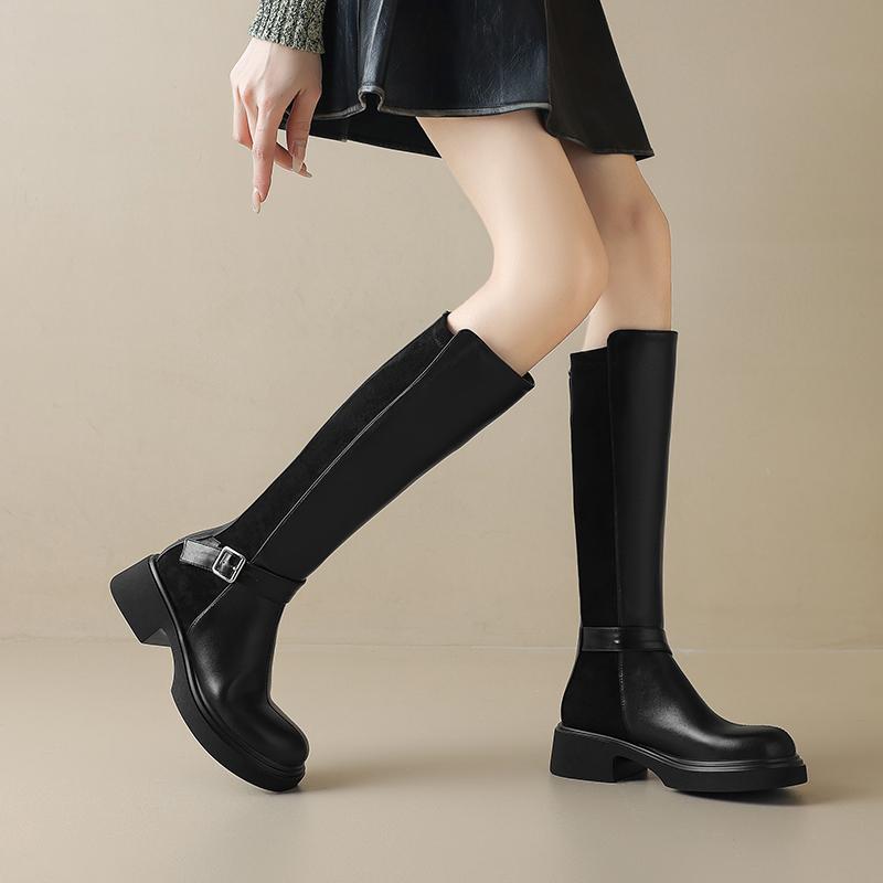 Women's high-heeled boots autumn and winter new thick-heeled large-size casual knee boots