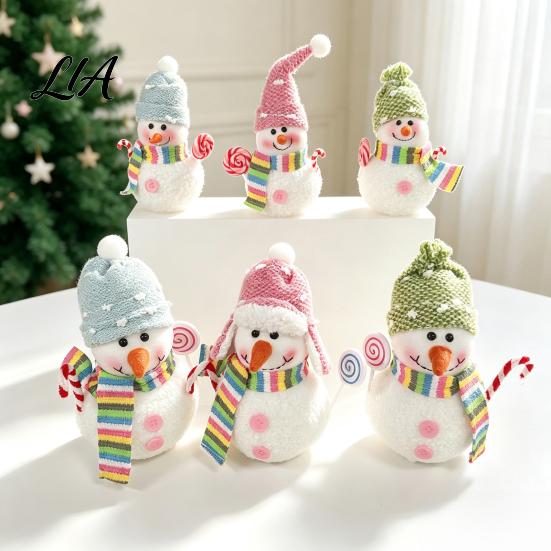 Holiday Party Photo Props Lighted Snowman Christmas Ornament with Knitted Hat, LED Warm Light Soft Fabric Figurine Hanging Pendant for Tree,