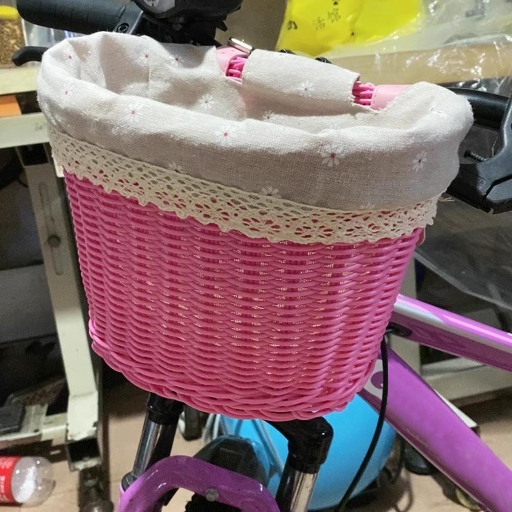 Bike Front Basket with Liner Cycling Handlebar Basket Adjustable Leather Straps Bike Scooter Tricycle Basket for Girls Women