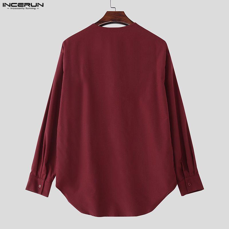 INCERUN Camisas Casuales Holgadas de Manga Larga para Hombre, Talla Grande, Cuello Oscilante, Lisas