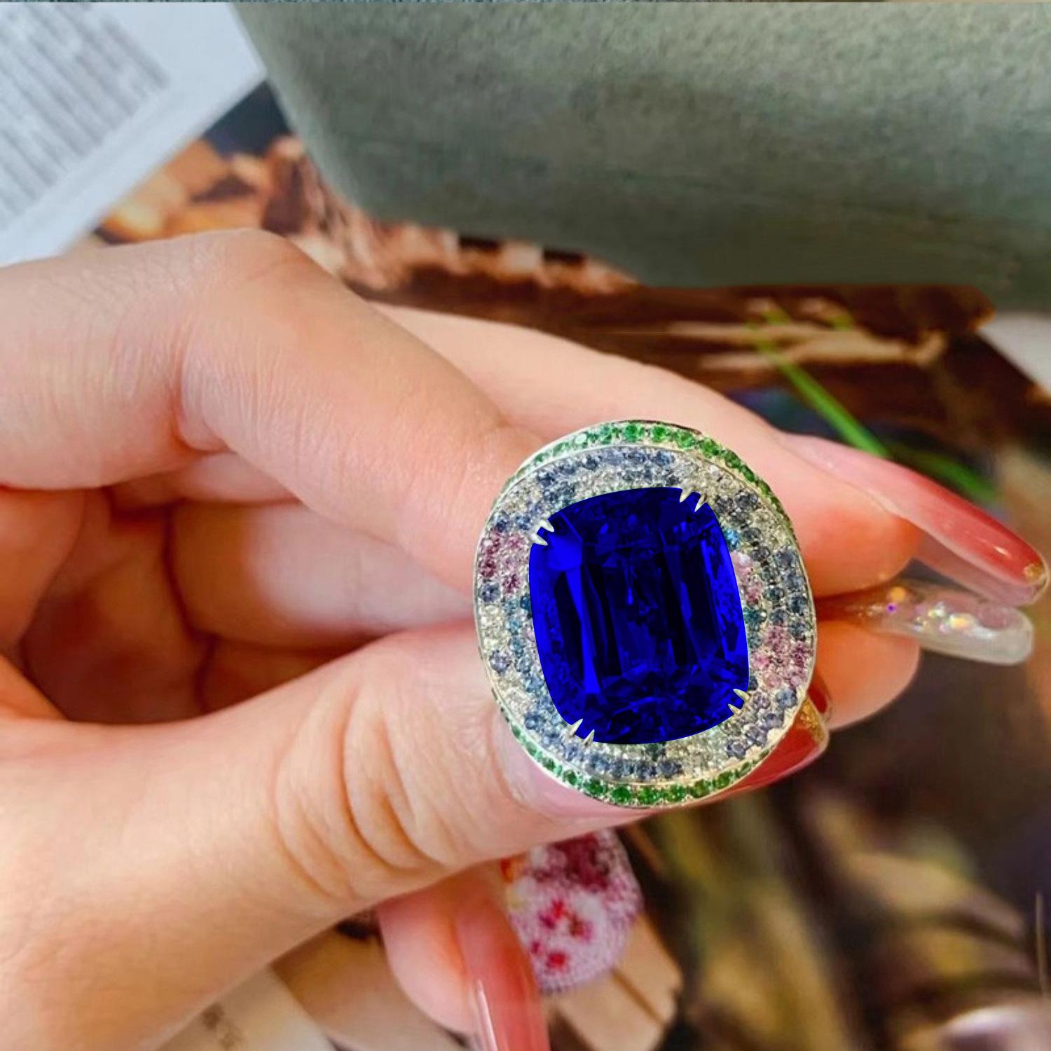 

BELLA BOX Новое модное стильное кольцо с турмалином мятно-зеленого цвета, роскошное кольцо королевского синего цвета, красочные ювелирные изделия Adjustable Opening синий