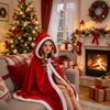 Christmas Hooded Cape for Adults and Kids, Velvet Plush Cloak with Pom-Pom Trim, Thick