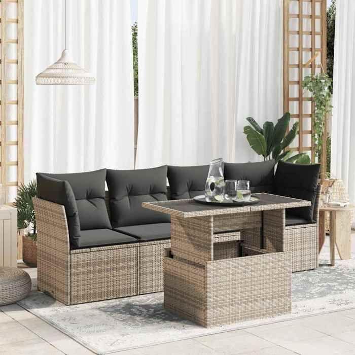 VidaXL Garden Furniture 5 Pcs with Grey Cushions Wicker 3326091