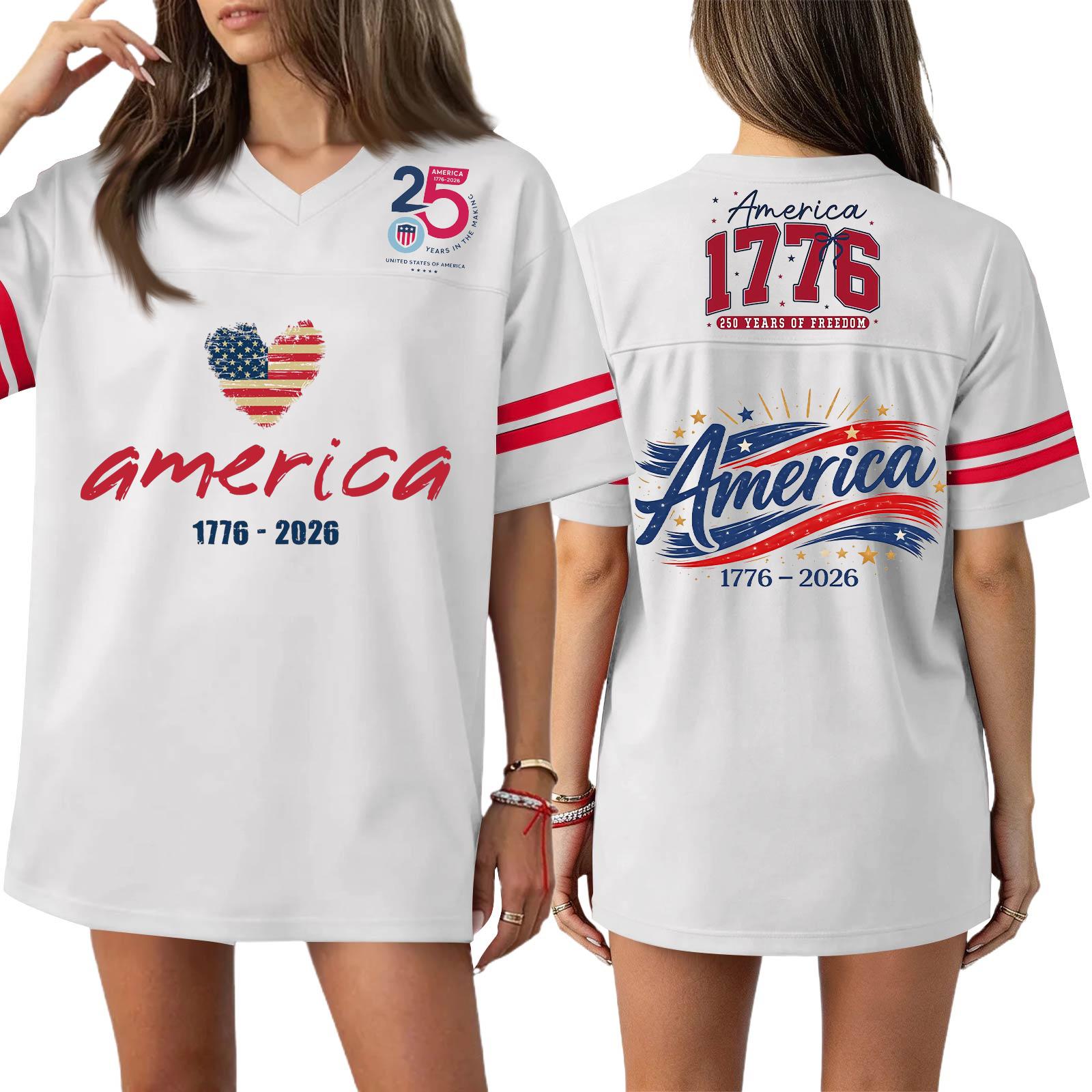 

Women’s Short Sleeve V Neck Loose Fit T Shirt Dress with America Letter Print 1776 250th Anniversary Design Casual Style Top XS білий