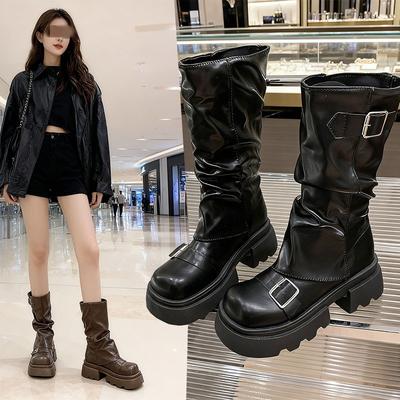 Buty wysokiej klasy, Botki, Buty damskie, Nowe elastyczne buty spodniowe na grubej podeszwie, Wyszczuplające botki