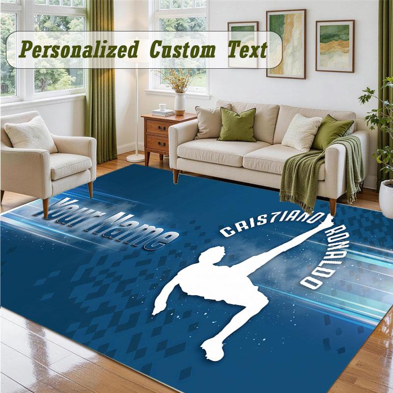 Crystal Velvet Square Rug Custom NameCristiano Ronaldo Pattern Non Slip Home Floor Decor Rug