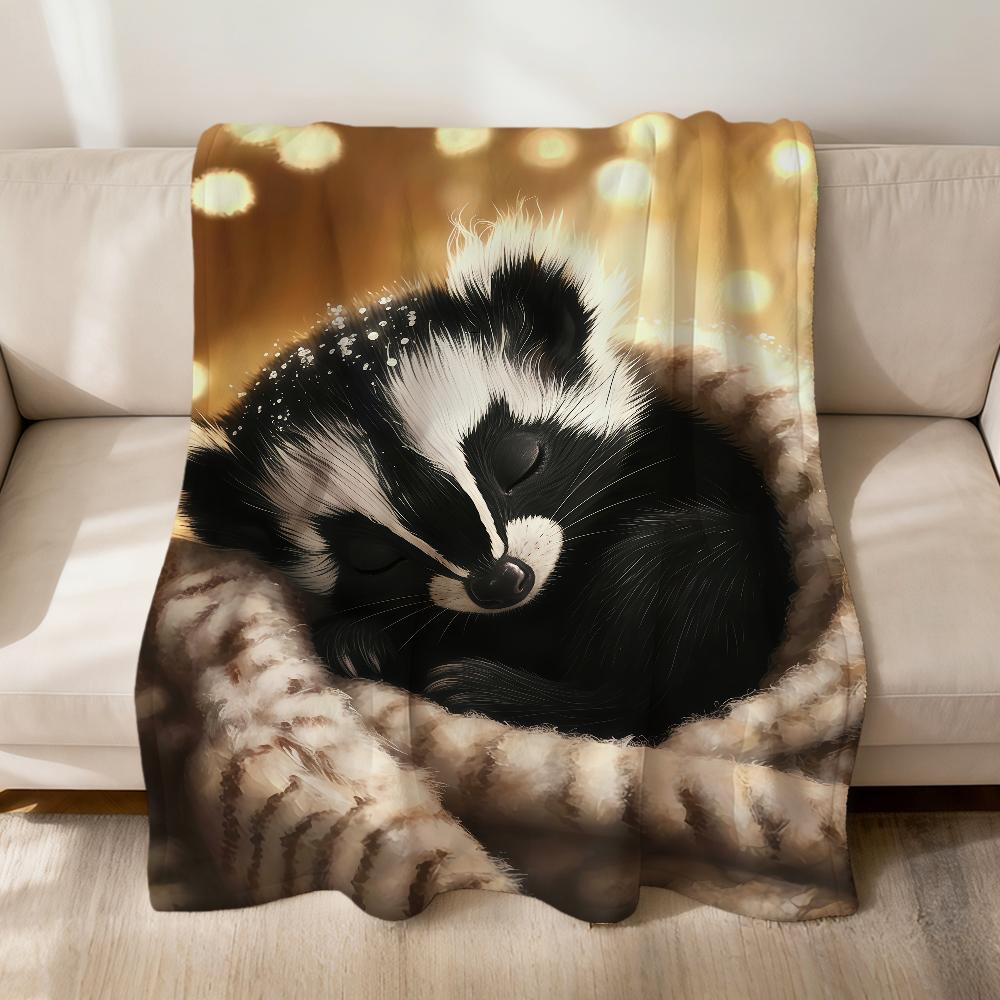 Cartoon black white cubs Mephitis Flannel soft warm plush blanket for sofa living room pet hogar bed gift home Car portable