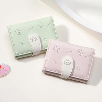 New Fashion Kitten Printed Wallet Girl ID Bag Card Holder Short Cute Small Purse PU Coin Purse Women Money Bags