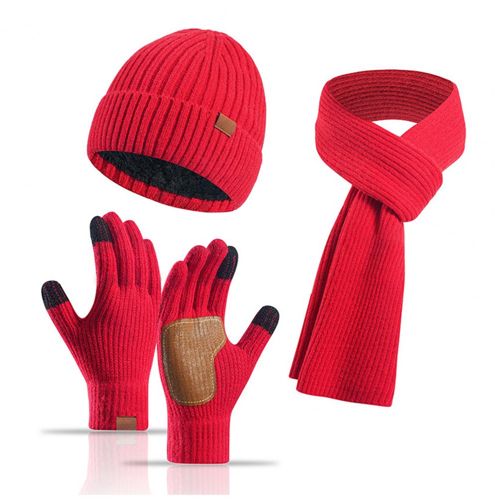 3 szt./zestaw Unisex Zimowa czapka szalik rękawiczki zestaw gruba dzianinowa ciepła czapka świetne tarcie rękawice dłoni elastyczne ucho wiatroszczelne