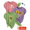 Women's Clothing 3 Pack of women's sports crew neck short-sleeve shirts T Shirt Sunflower Smile Slogan Combination Print Sunflower Butterfly Hot