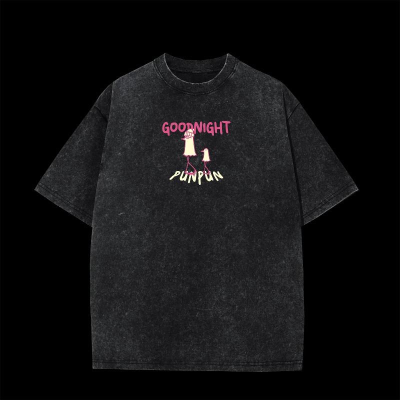 T-shirt Graphique GOODNIGHT PUNPUN pour Hommes Femmes Vêtements T-shirt Été Manches Courtes Hauts T-shirt en Coton Lavé Surdimensionné