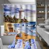 Coastal Beach Scenery 3D Printing Waterproof Shower Curtain Set Pedestal Rug Lid Toilet Cover Mat Bathroom Set With 12 Hooks