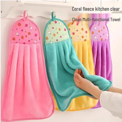 Super Absorbent Coral Fleece Hanging Hand Towel – Large, Thickened Cloth for Kitchen & Bathroom
