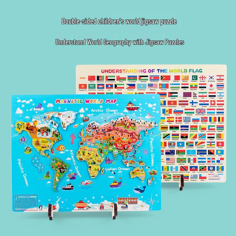 Cross-Border Children's Educational World Map Wooden Puzzle for Early Learning