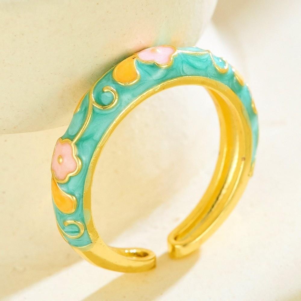 Colorful Flower Open Ring Retro Style Drip Glazing Ring Unisex Oil-Drop Enamel Ring  Party