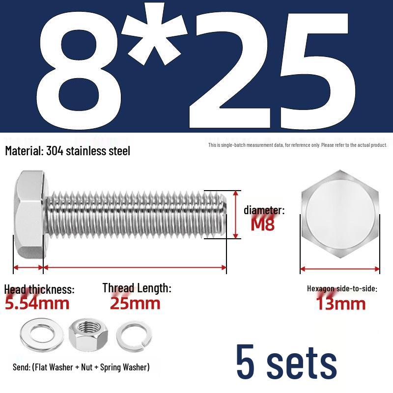 Stainless Steel Hex Bolt & Nut Set with Extended Threaded Rod