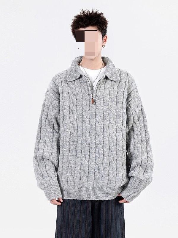 Men's Trendy Half-Zip Cable Knit Sweater - Autumn/Winter Casual Fashion