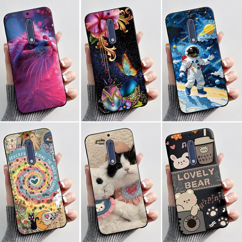 Casing For Nokia 5 Aesthetic Fashion Cute Cat Cartoon Black Soft TPU Phone Case For Nokia 5 Cover TA-1053 TA-1024 Housing Bumper