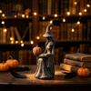 Dárky s čarodějnickou tématikou Halloweenská soška, Gotická figurka s dýní a knihou, Matně černá sběratelská figurka socha, Dekorace na krbovou římsu stůl,