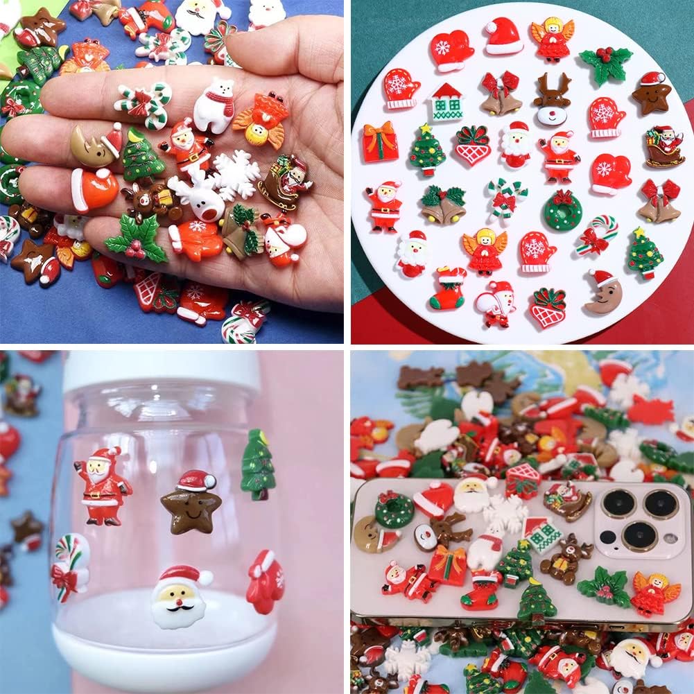 10-200pcs Kawaii Resin Christmas Charms Earring Pendant Diy Keyring Jewelry  Christmas Hanging Ornaments Decoration
